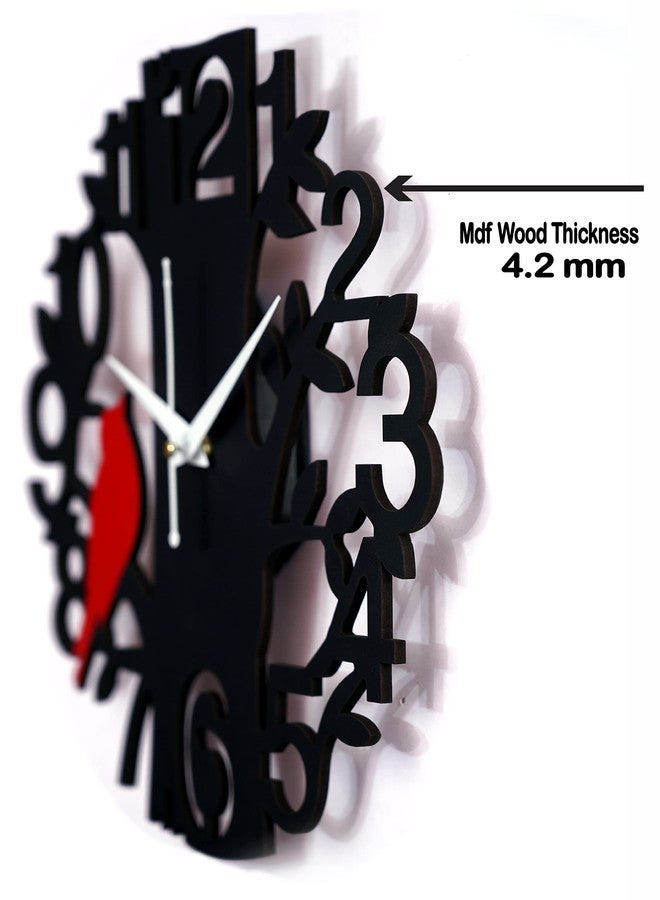 9br Wall Clock II Wooden Wall Clock for Home II Stylish Wall Clock for Home Decor Wall Clockffice (Sparrow-307) (RED) - Image 3